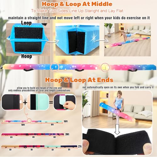 Marfula 6 FT / 8 FT / 9 FT Folding Gymnastics Beam Foam Balance Floor Beam - color: Bubble Rainbow, size: 6 Ft