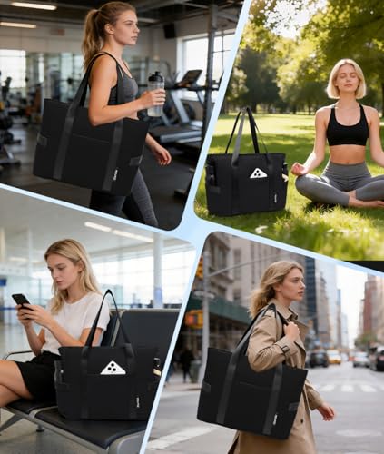 MOYAQI Gym Bag for Women with Zipper, Nurse Work Tote with Compartments, Womens Beach Yoga Bag for Sport, Travel - color: Black001.