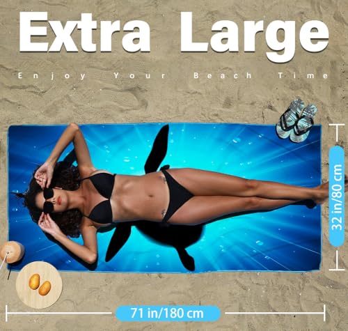 Widdonen Microfiber Beach Towel,Compact 2 Pack-71x32 Inch with Bag Travel - color: 2 Pack Dark Sea Turtle