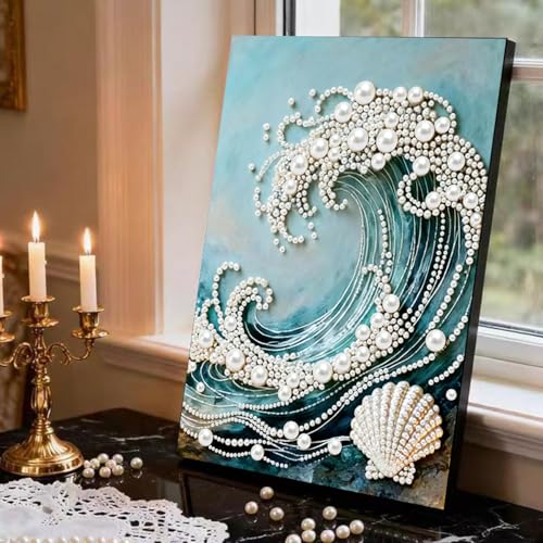 5D Diamond Art Pearl Painting Kits for Adults,DIY Diamond Art Kits for Wave | DIY 3D Special Shape Plastic Pearl Painting Kit With Gem Art Crafts For Adults,Home Wall Decoration 12 X 16 inch - color: HL072