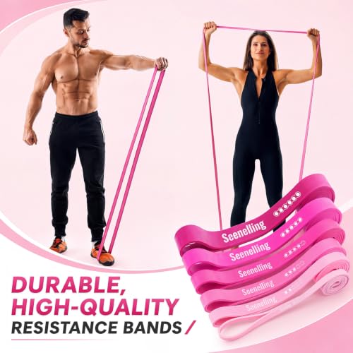 Seenelling Resistance Bands Set, Pull up Exercise Loop,Berry Pink,6 Levels | Loop Design Training Bands for Full-body Strength Stretching, Yoga, Portable Home Gym, Targets Legs Arms Back Glutes