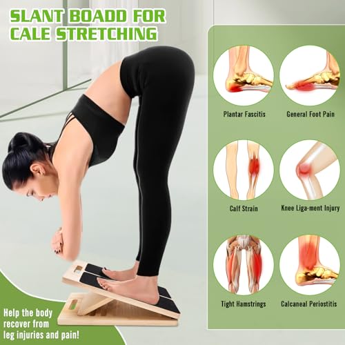 Adjustable Slant Board for Calf Stretching - Portable Wooden Incline Board for Physical Therapy, Squats & Pilates - Calf Stretcher for Ankle, Heel & Leg Support