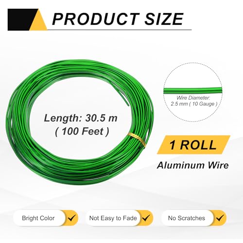 MECCANIXITY 10 Gauge 2.5mm Aluminum Wire, 100 Feet Bendable Metal Craft Armature Wire for Jewelry Making DIY Beading Floral Wreath Wrapping Sculpting, Green - color: Green, size: 10 Gauge x 100Ft