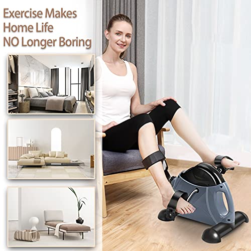 Mini Exercise Bike, himaly Under Desk Bike Pedal Exerciser Portable Foot Cycle Arm & Leg Peddler Machine with LCD Screen Displays - color: Gray