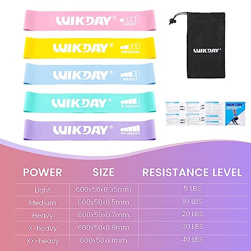 WIKDAY Resistance Bands for Working Out Exercise Loop Bands Workout Bands Set for Men Women Body Stretching, Crossfit Training, Home Workout, Physical Therapy, Booty Legs, Set of 5 - color: Pastel
