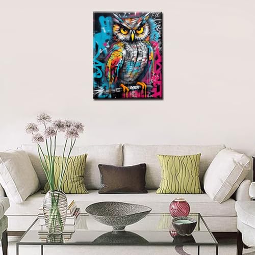 Scrawl Owl Side Prints DIY Painting by Numbers Kits for Adults Beginner,Street Graffiti Background Wall Artwork Paint by Number on Canvas With Pigment and Brushes Easy to Paint With Frame 16''X20'' - color: Animals-05, size: 16''Wx20''H(DIY frame)