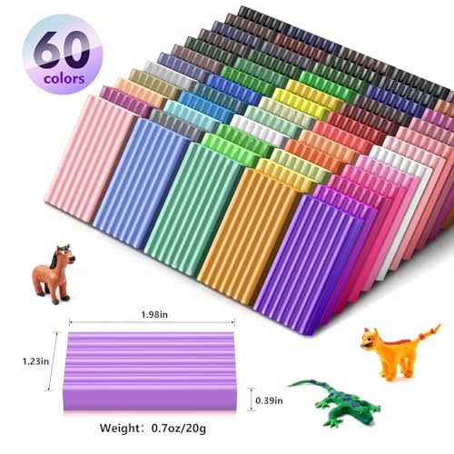 Aestd-ST Polymer Clay Kit 60 Colors, Oven Bake Modeling Clay for Kids | DIY Starter Kit, 20 Sculpting Tools & Accessory, Easy to Shape, Non-Sticky, Colorful, Storage Box, Gift for Kids & Artists - color: 60 Colors