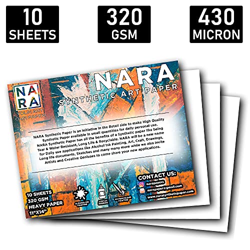 NARA Alcohol Ink Paper | White | 11 inches x 14 inches (11”x14”) | 430 microns/320 GSM | Heavy Paper | 10 Sheets | Paper for Alcohol Ink Art Painting | 100% Stain-Free - color: White_Rectangle_Paper Sheets_16