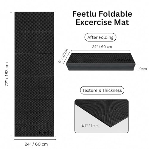 Foldable Yoga Exercise Mat, 6mm/8mm/10mm/12mm Thickness, 72 x 24 Inch - Lightweight, Anti-Slip, and Easy to Store for Yoga, Pilates, Home Workouts, and Floor Exercises - color: 블랙., size: 24" x 72" x 1/4"