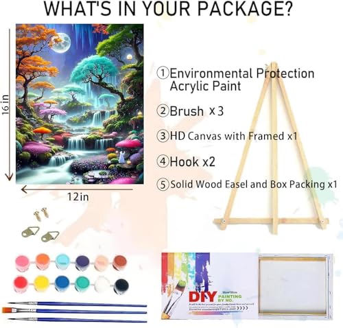 MIRCVSH Moon Forest Paint by Numbers Kits for Adults Beginners-Plant Paint by Number for Adults with Wooden Framed,Paint by Numbers for Adults Home Wall Decoration and Gifts 12X16 inch - color: DKH029