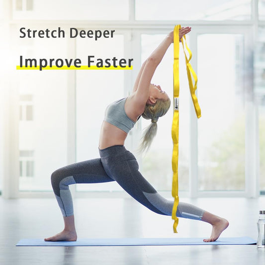 Stretching Strap Yoga Strap with Loops for Physical Therapy, Non-Elastic - color: Yellow