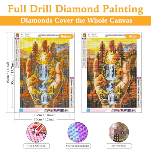 Diamond Art Kits for Adults & Beginners, Forest Diamond Painting Kit | 5D Full Drill Gem Art with Waterfall Landscape, Round Diamond Dots, Home Wall Decor & Gift, 12 x 16 Inch - color: HMDPUS-26106