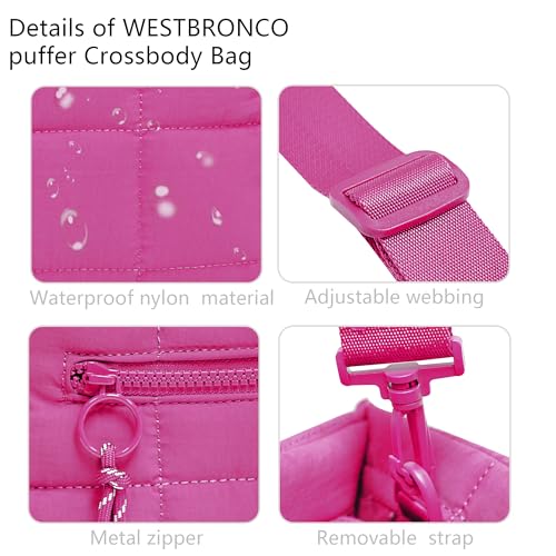 Quilted Crossbody Bags for Women,Puffer Weekender Overnight Bag,Purse Handbag Organizer,Small Tote Bags Shoulder Bag - color: Rose Red