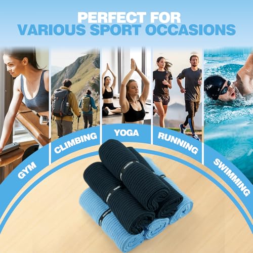 Microfiber Gym Towels with Snap Straps, Yoga Towel for Home and Gym, 16 Inch x 28 Inch, 6 Pack (Grey/Blue, 16" x 28") - color: Grey/Blue