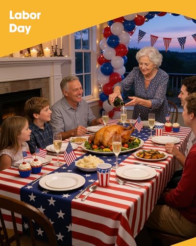 Niuara American Flag Plastic Table Cloth Disposable, 4 Pack, 54 x 108 in | Rectangle, 6 ft Tables, 4th of July, Independence Day, Memorial Day - color: American Flag, size: 54" x 108" - 4 Packs