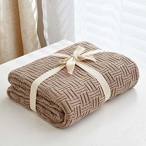 Longhui bedding Cotton Khaki Cable Knit Throw Blanket for Couch Sofa Bed with Bonus Laundering Bag – Large 60 x 80 Thick, 3.4 LB, Machine Washable, Comfortable Home Décor - color: Khaki, Stripe Pattern, size: 60"x80"