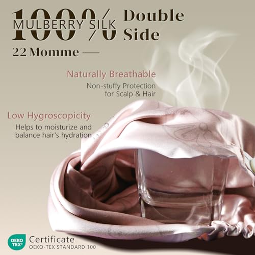 ZIMASILK 22 Momme 100% Pure Silk Bonnet for Sleeping, Pink-Fruit Line Art - color: Pink - Fruit Line Art