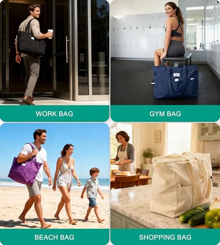 Bagelite Extra Large Canvas Tote for Women Men, Utility Work Bag with Zipper - color: Green