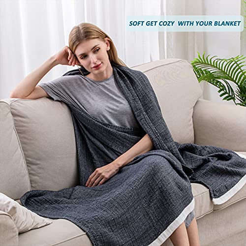 SE SOFTEXLY Muslin Throw Blanket, 4-Layer Dyed Yarn, 50”x60”, Dark Blue - color: 9-dark Blue, size: Throw-50" x 60"