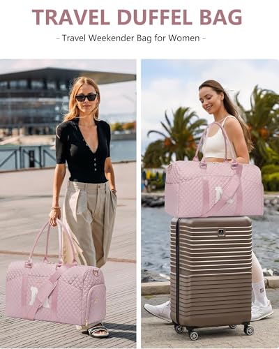 Women Weekender Travel Duffle Bag: Initial Duffel Overnight Bags with Shoe Compartment Large Carry on Tote with Toiletry Bag Weekend Traveling Yoga Gym Hospital Bag for Women with Wet Pocket Letter M - color: 18-Pink Letter M, size: Large