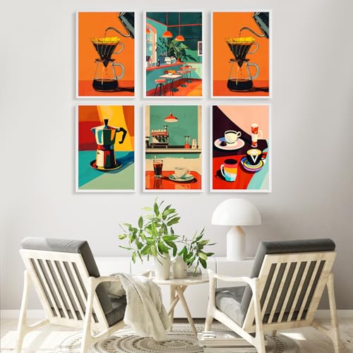 Fountor 6 Pack Coffee Paint by Numbers Kit for Adults Beginner, 8x12 Inch | Without Frame Canvas, DIY Acrylic Adult Paint by Number Kits Retro, Stress Relief Craft Kits, For Home Wall Decor Gift - color: LKOP6P-6