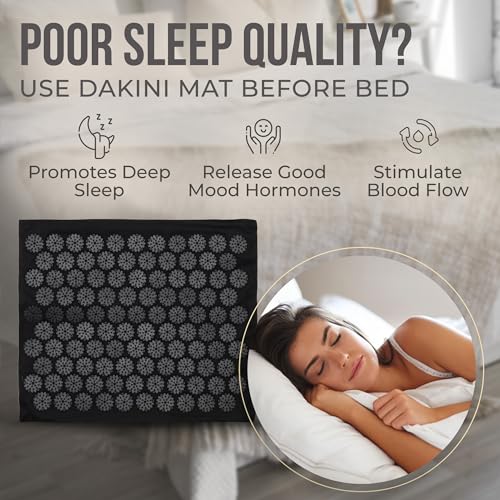 Acupressure Mat and Pillow Set with Mini Pad – Full Body Pain Relief | Mini pad targets hard-to-reach areas like feet, hands and neck for precise pressure relief - color: Black