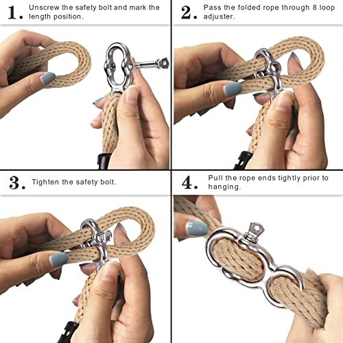 SELEWARE 6.5ft Tree Swing Rope, Adjustable Hammock Straps Hanging Kit | Quick Easy Installation, Fits Tree Branches, Beige 2 Pack, Ideal for Indoor Outdoor Use, Camping, Hammock Chairs and Swings - color: Beige1 - 2 Pack, size: 6.5ft