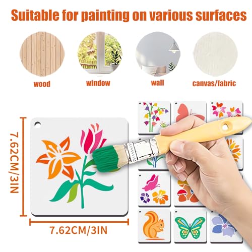 Flower Stencils for Painting, 64 Pcs 3 Inch for Cards Rocks DIY Crafts | Reusable & Easy to Clean, Botanical Patterns, Gift Tags, Journals, Scrapbooks, Beginner Friendly - color: Flower