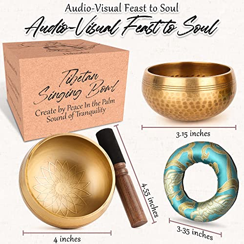 Relaehih 2-Pack Tibetan Singing Bowls Set - 100% Handmade in Nepal, Sound Bowl Meditation Set for Yoga, Chakra Healing, Meditation Gifts, Unique Gifts for Women (Blue, 3.15 + 4 inch) - color: Blue