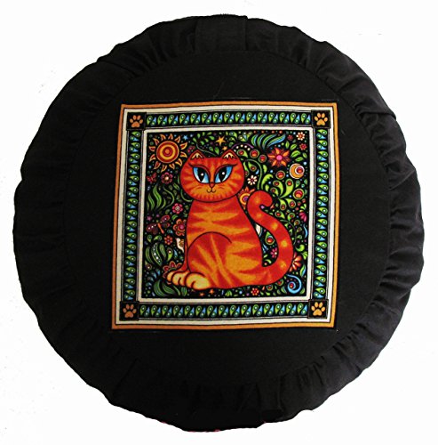 Meditation Cushion Zafu Buckwheat Pillow - Heavenly Kitties - Sitting Rusty - color: Sitting Rusty