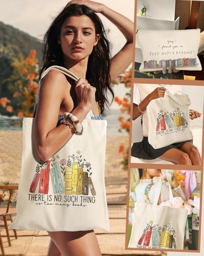 Miss Adola Aesthetic 2 Pack Canvas Tote Bag - with Makeup Zipper Pouch for Women Bag for Shopping, Gym, Travel, Vacation - color: Colorful Book