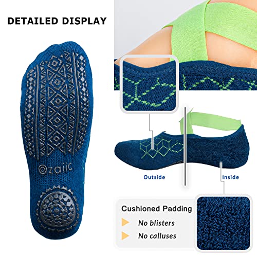 Ozaiic Pilates Socks for Women Non Slip Grip Yoga Barefoot Indoor Workout - color: Blue/Red-2 Pairs