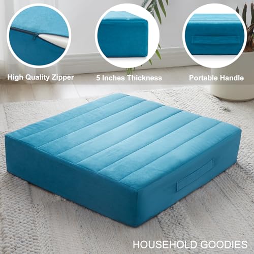 JKMAX 22 inches Floor Pillow for Adults - Large Meditation Cushion with Thick Foam & Soft Tufted Cover - Premium Outdoor Square Floor Cushion Seat - Yoga Pillow for Sitting On Floor - Peacock Blue - color: Peacock Blue, size: 1 Count