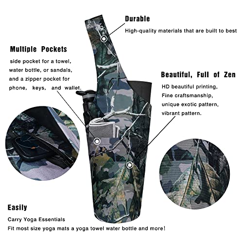 Yoga Mat Bag - Long Tote with Pockets - Holds More Yoga Accessories - Yoga Bag Fit Most Size Mats - Yoga Mat Carrier - color: Camo