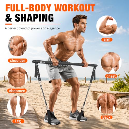 Bbtops Pilates Bar Kit with Resistance Bands,Pilates Bar with Stackable Bands Workout Equipment for Legs,Hip,Waist and Arm,Exercise Fitness Equipment for Women & Men Home Gym Yoga Pilates - color: Glossy Black