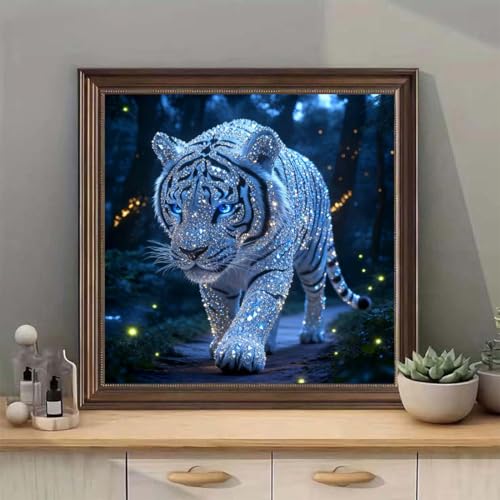 SHICERNHJ 5D Diamond Painting Kits for Adults, Animal Diamond Art Kits for White Tiger,DIY Full Round Drill Diamond Dots with Gem Art Craft for Beginner Home Wall Decor 14 X 14 Inch - color: SH148