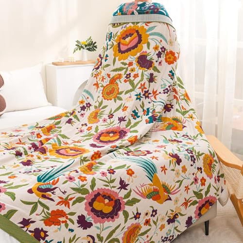 Flower and Bird Boho Throw Blanket for Bed Couch 50"×60" - color: Boho Flower-c, size: 50"x60"