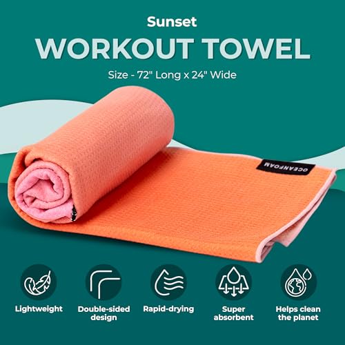 Oceanfoam Beach Towel – Lightweight, Absorbent, Quick-Drying, Sand-Resistant, Non-Slip – Ideal for Workouts, Yoga, Pilates, Beach, Pool, Boat & Travel – 25% Recycled – 72"x24" (Sunset) - color: Sunset