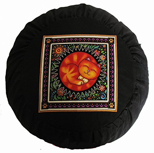 Meditation Cushion Zafu Buckwheat Pillow - Heavenly Kitties - Sleeping Rusty - color: Sleeping Rusty
