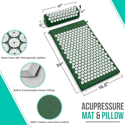 Sivan Acupressure Mat & Pillow Set for Back & Neck (Large, Green/White) - color: Green/White, size: Large