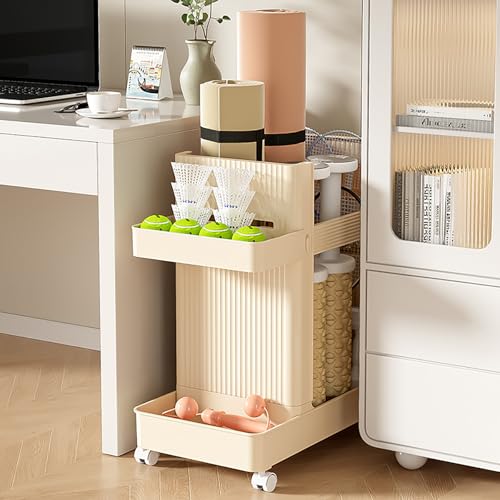 Home Gym Storage Yoga Mat Storage Rack with Wheels Workout Equipment Storage Cart for Home Gym School Supplies - color: Creamy Yellow