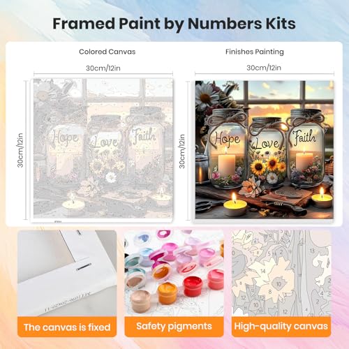 HEIBAGO Framed Paint by Numbers Kit for Adults, Paint by Numbers for Adults Beginner, Adult Paint by Number Kits Faith,Hope,Love Wishing Bottle,DIY Painting by Numbers for Gift Home Wall Decor 12x12In - color: Wishing Bottle