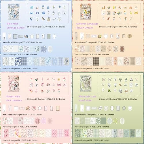 400Pcs Vintage Scrapbook Paper Floral Scrapbook Supplies Junk Journal Stickers Journaling Supplies for Bullet Journaling, Retro Crafts, Planner, Collage Card Album