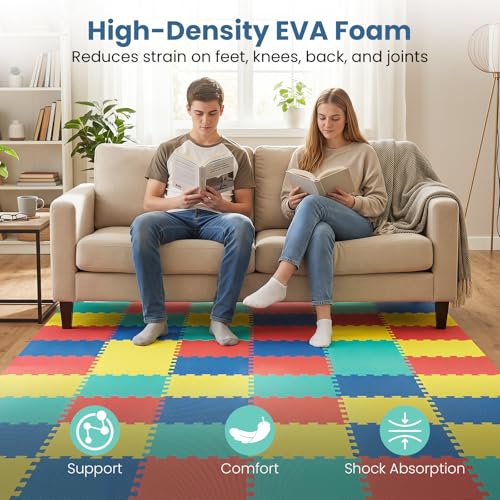Giantex 36 PCS Interlocking Exercise Mat, 36 Sq.Ft EVA Foam Floor Tiles with Borders, 0.4" Thick Non-Slip Puzzle Workout Mats, Protective Gym Flooring for Home Gym, Garage, Basement, Multicolor - color: Multi Color, size: 36 Sq.Ft (36 Tiles)