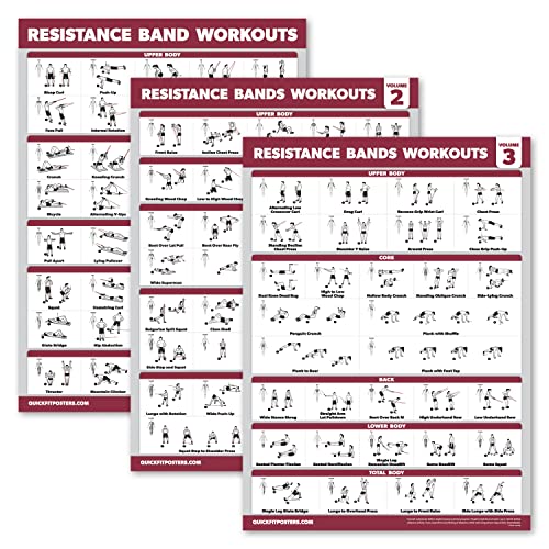 Palace Learning 4 Pack - Resistance Bands Workout Posters Volume 1, 2 & 3 + Warm Up Exercise Chart