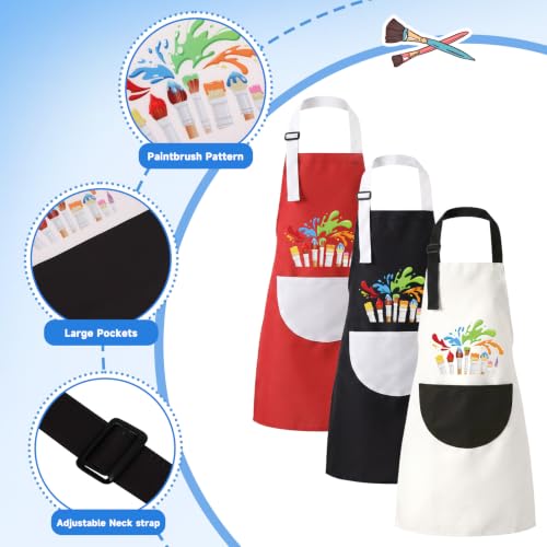 2/3 Pack Artist Aprons for Painting Crafting Cooking Gardening | Art Apron with Pockets Bib Aprons for Painting Crafting Cooking Baking Art Gardening - color: Black, White, Red