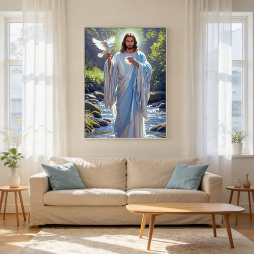 CHWGLFGG 5D Jesus Diamond Art Kits for Adults Beginners 12x16 Inch | Christ with Peace Dove Diamond Painting Kit, DIY Full Round Drill Paint by Diamonds Dot Gem Art for Adult, Home Wall Decor - color: KM1075-1