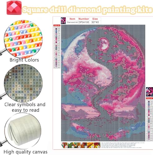 ZeeLionArt Diamond Art Kit, Tree of Life Pink Blossoms Moon, 12 x 16 Inch | 5D DIY Full Square Drill Diamond Painting Kit for Adults & Beginners, Home Wall Decor Handcraft Gift - color: DP04195