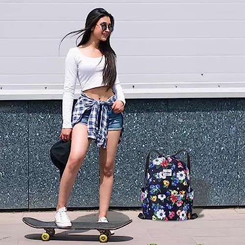 XEYOU Drawstring Backpack Bag Sport Gym Sackpack Beach Cinch Bag | Lightweight Swimming Bag, Water-Resistant Fabric, Travel Daypack for Women and Men - color: Colorful Flowers