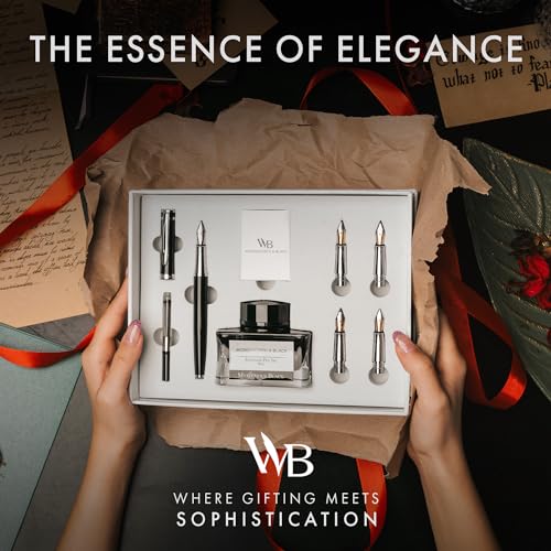 Wordsworth & Black Luxury Fountain Pen Set for Writing, 6 Nibs,Black Chrome | Fountain Ink Bottle, Cartridges & Refill Converter, Refillable, Black, High End Gift for Men & Women, Journaling & Lettering - color: Black Chrome
